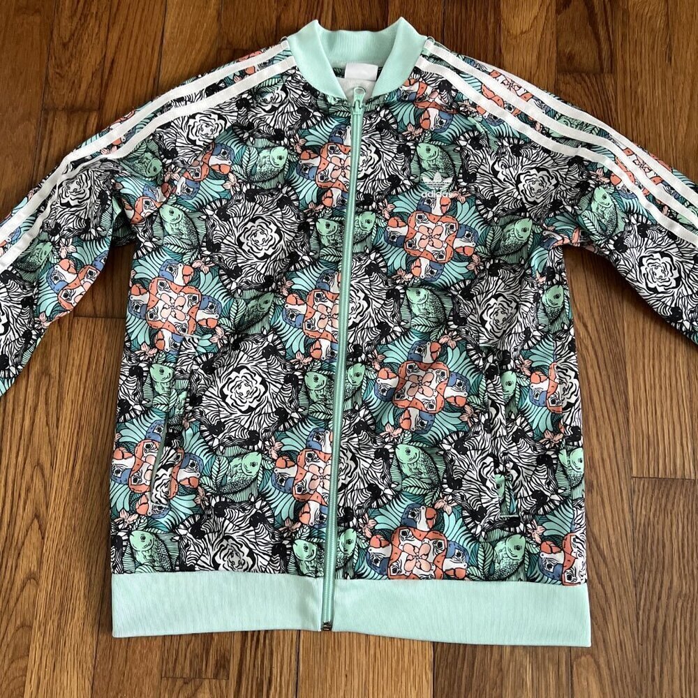 Adidas Jungle Tropical Parrot Zebra Print Track Jacket Youth Girl M 11-12 Yrs - Picture 3 of 7